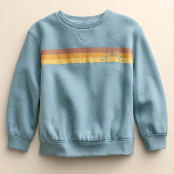 NWT!! Unisex Sz NB Rainbow/Sun Crewneck Sweatshirt (LW) Organic Cotton in Blue - Picture 1 of 6